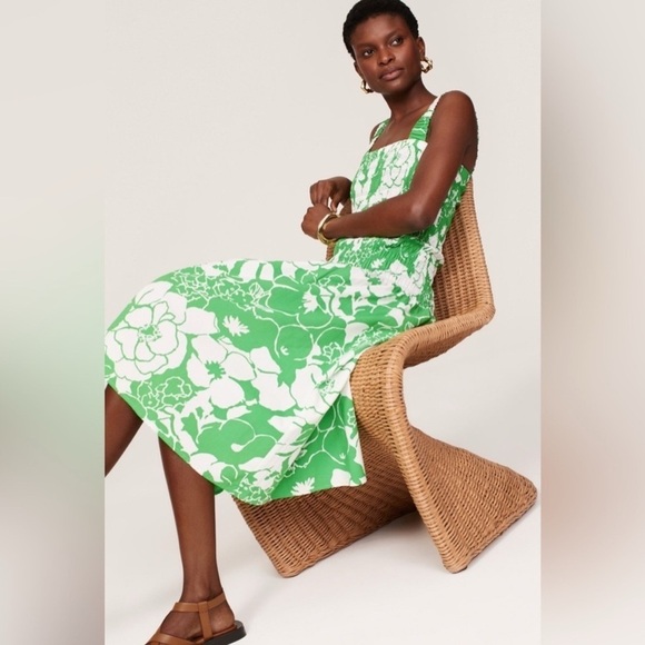 NWT! Rails Seville in Green Lotus Smocked Midi Dress Size XXS - Picture 3 of 10